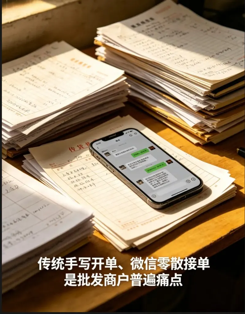 传统手写开单、微信零散接单是批发商户普遍痛点